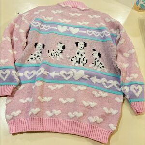 Girly 80s Adele Knitwear Large Dalmatian Pink Sparkle Hearts Grannycore